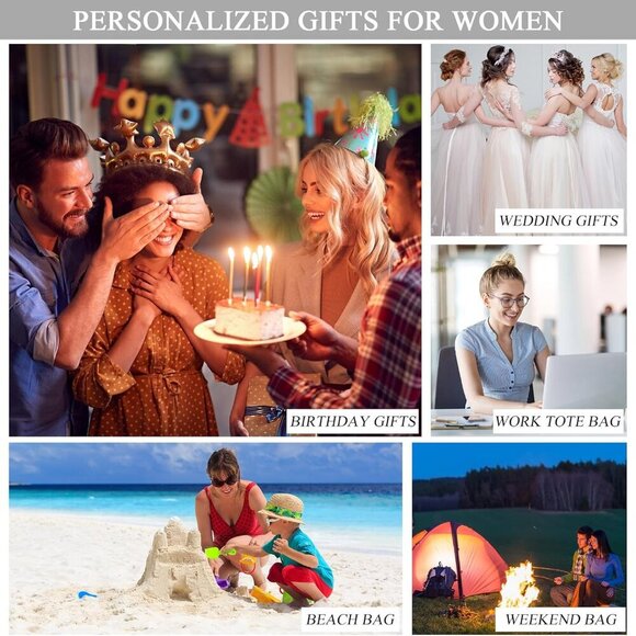 Personalized Embroidered Canvas Tote Bag for Women Large Beach Work Gift - Picture 7 of 8